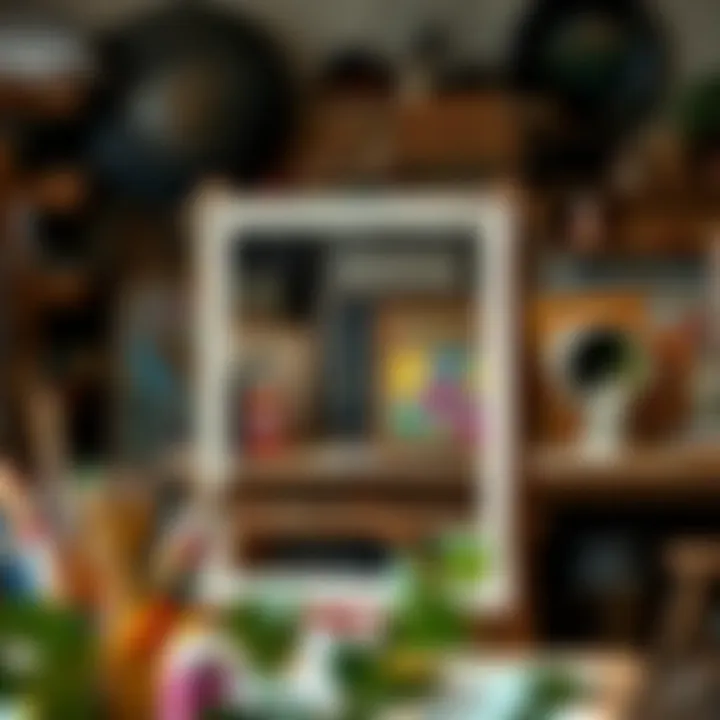 Artistic Workspace Customizing a Frame An artistic workspace with a 15 x 30 picture frame being customized with colorful paint and materials