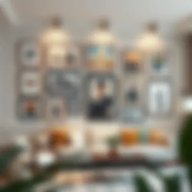 Gallery Wall with Diverse Artworks Elegant gallery wall displaying a series of 15 x 30 picture frames filled with various artworks