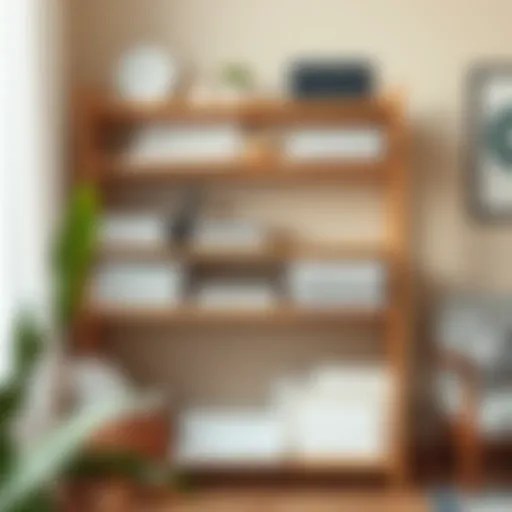 Stylish wooden art paper storage rack displaying various papers