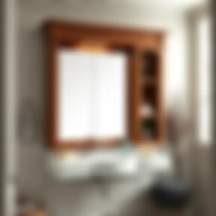 Luxurious Wooden Medicine Cabinet Luxurious bathroom featuring a stylish wooden medicine cabinet.