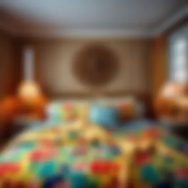 Cozy Bedroom with Vibrant Duvet Set A cozy bedroom featuring a vibrant bed in a bag duvet set