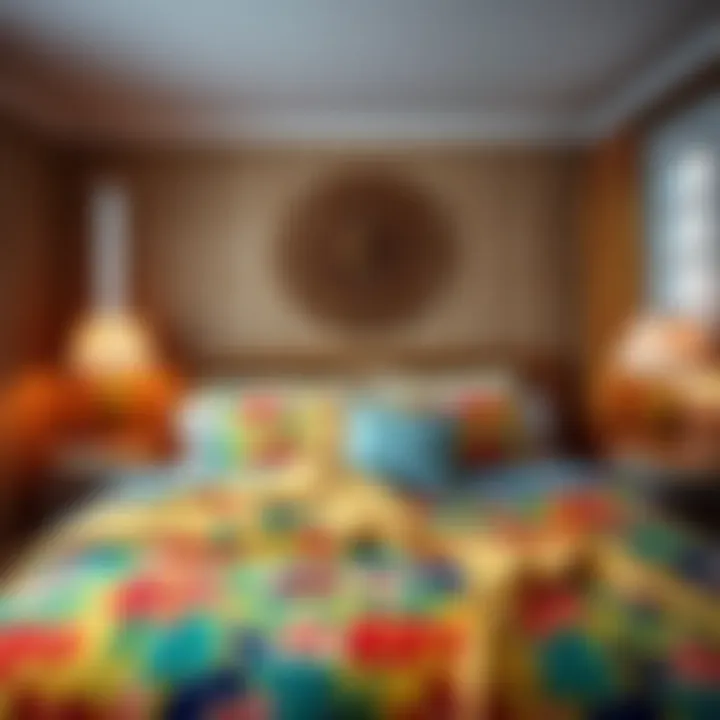 Cozy Bedroom with Vibrant Duvet Set A cozy bedroom featuring a vibrant bed in a bag duvet set