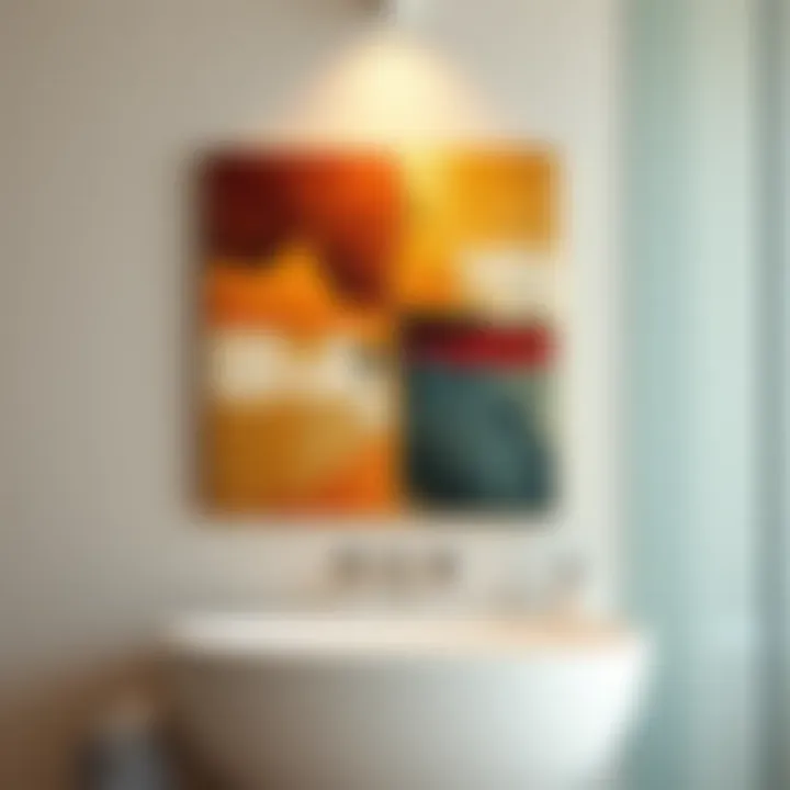 Modern Abstract Art to Elevate Style Contemporary abstract wall decor that adds a modern touch to the bathroom.
