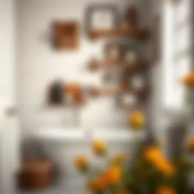 Rustic Shelves for Warmth and Functionality Stylish rustic shelves with decor items creating a warm bathroom ambiance.
