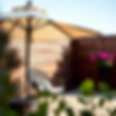 Shade and Style: Black Patio Chair Under Umbrella Black patio chair with cushion under a decorative outdoor umbrella