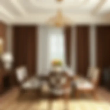 Dining area adorned with brown and white curtains