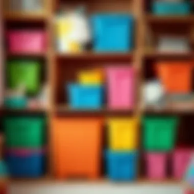 Colorful storage bins arranged in a playful manner