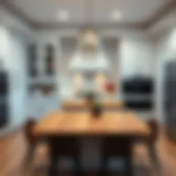 Aesthetic kitchen design featuring a butcher block centerpiece