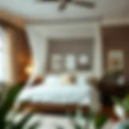 Elegant canopy netting draping over a full-size bed