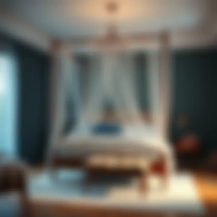 Stylish Bedroom with Canopy Netting Stylish bedroom design featuring canopy netting