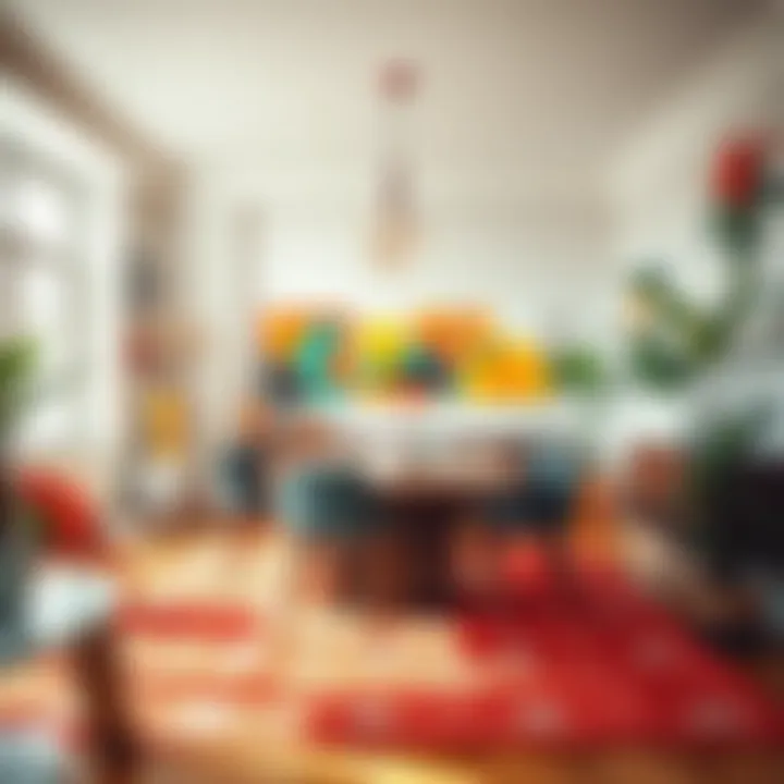 Bright Dining Area with Colorful Canvas Artwork A bright dining area enhanced by colorful canvas artwork