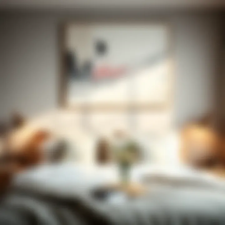 Cozy Bedroom with Abstract Canvas Pieces A cozy bedroom showcasing abstract canvas pieces