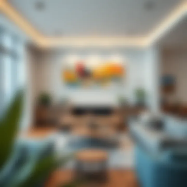 Modern Living Room with Canvas Art A modern living room adorned with vibrant canvas art