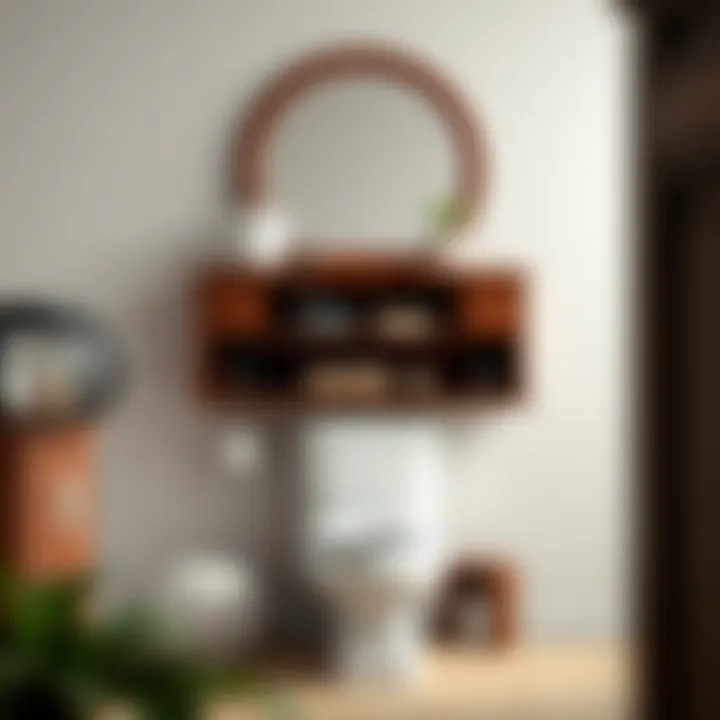 Elegant Cherry Wood Storage Solution Stylish cherry wood over the toilet storage unit showcasing elegant design.