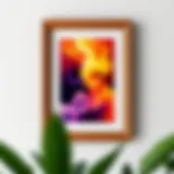 Elegant wooden poster frame showcasing a vibrant artwork