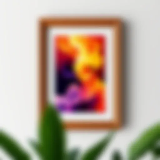 Elegant wooden poster frame showcasing a vibrant artwork