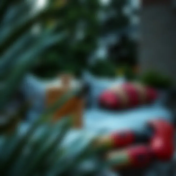 Maintenance tools for caring for outdoor cushions displayed elegantly