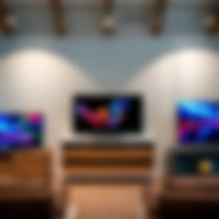 Variety of Styles for 74 Inch TV Stands Different styles of 74 inch TV stands on display