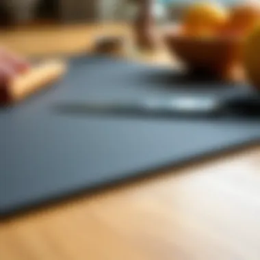 A close-up of a silicone cutting mat demonstrating its non-slip feature