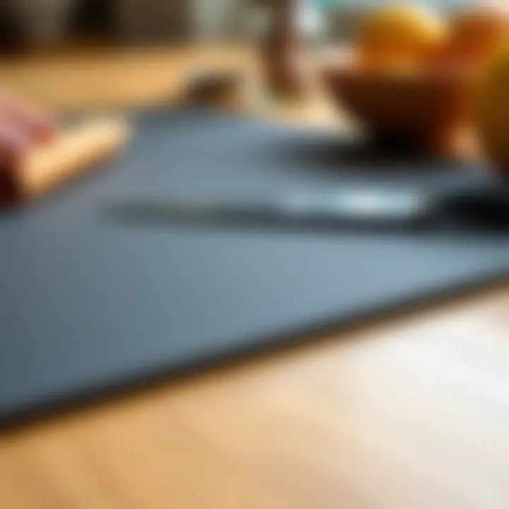 A close-up of a silicone cutting mat demonstrating its non-slip feature