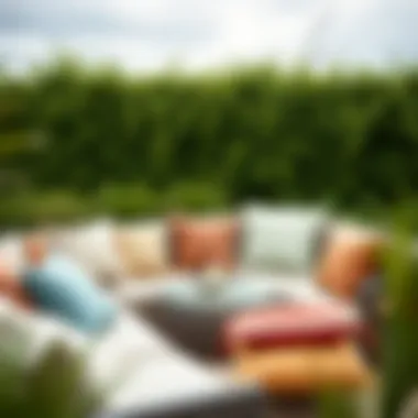 Diverse Outdoor Cushions in a Patio Setting Variety of outdoor cushions arranged on a patio setting showcasing different materials and colors