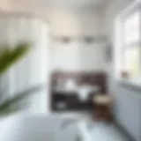 Stylish bathroom with a tension rod supporting a shower curtain