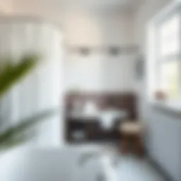 Stylish bathroom with a tension rod supporting a shower curtain