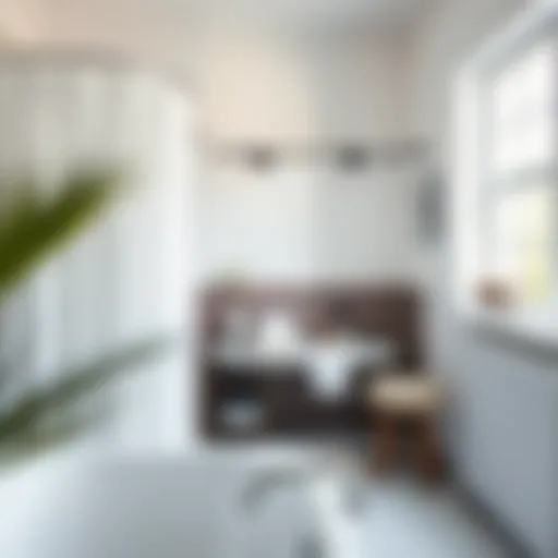 Stylish bathroom with a tension rod supporting a shower curtain