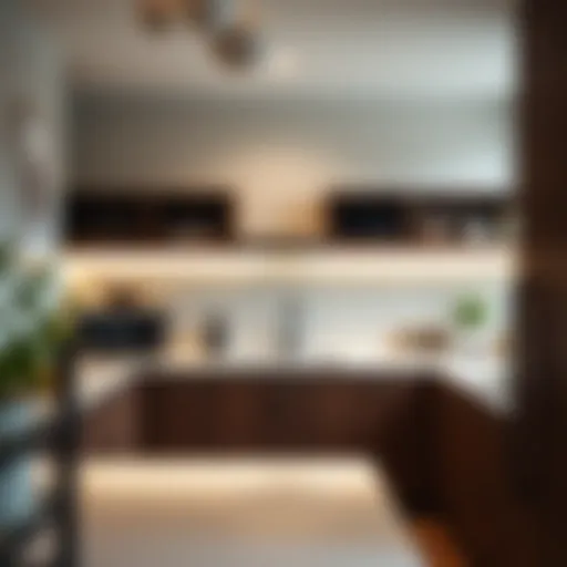 Sleek Countertop Shelves in Modern Kitchen Contemporary kitchen with sleek countertop appliance shelves showcasing modern design