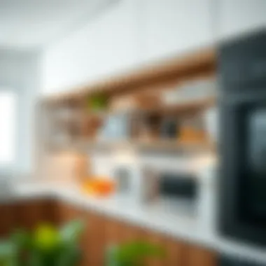 Efficient Organization of Countertop Shelves Organized countertop appliance shelves demonstrating efficient use of space