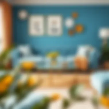 Complementary Colors with Light Blue Couch Complementary color scheme featuring a light blue couch and surrounding decor