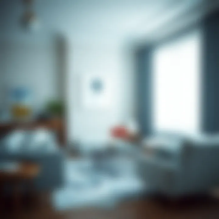 Modern Living Room with Light Blue Couch A beautifully styled light blue couch in a modern living room setting