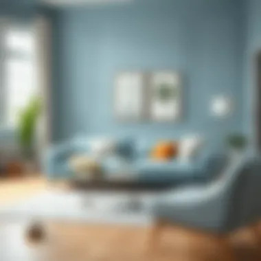 Elegant and Sustainable Living Space with Light Blue Couch Elegant living space featuring light blue couch with sustainable decor elements