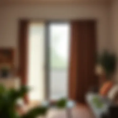 Elegant curtains with integrated blinds enhancing a sliding glass door