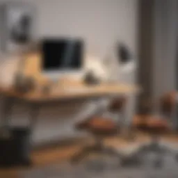 Elegant desk setup with a ring light illuminating a workspace