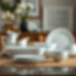 Elegant porcelain dinnerware set displayed on a table