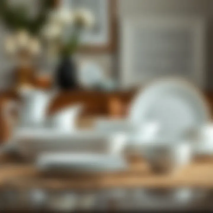 Elegant porcelain dinnerware set displayed on a table