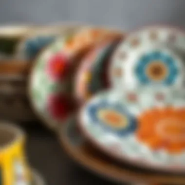 A close-up of vibrant ceramic dinner plates with unique patterns