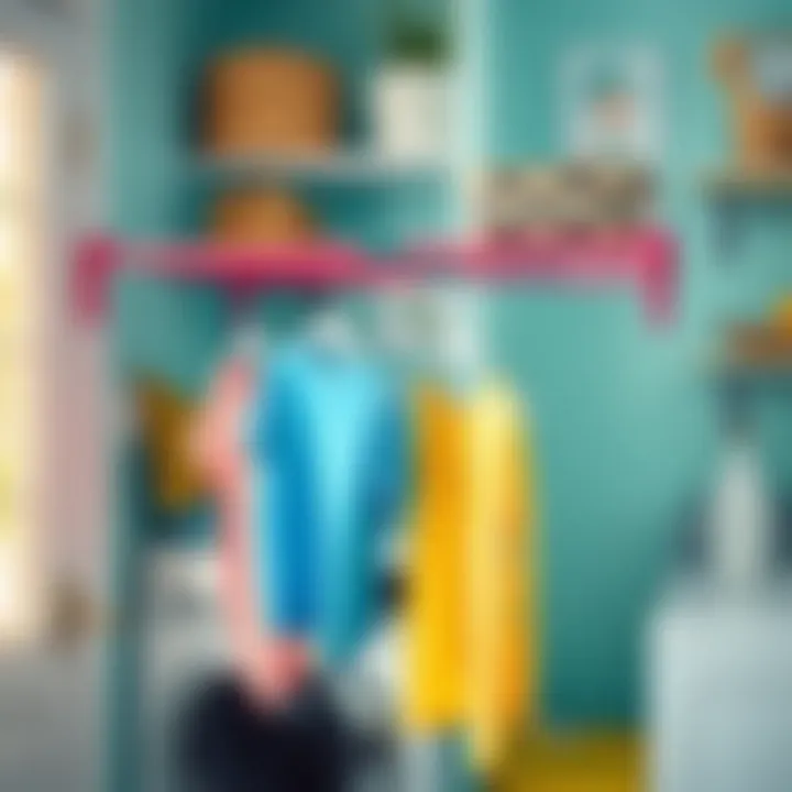 Vibrant Drying Rack Enhancing Laundry Room Aesthetics Colorful drying rack in a cheerful laundry room