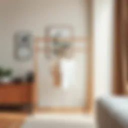 Stylish wooden drying rack in a contemporary interior