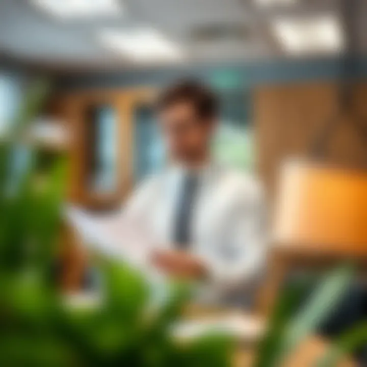Analyzing Cost Factors An office planner analyzing cost factors for cabinets