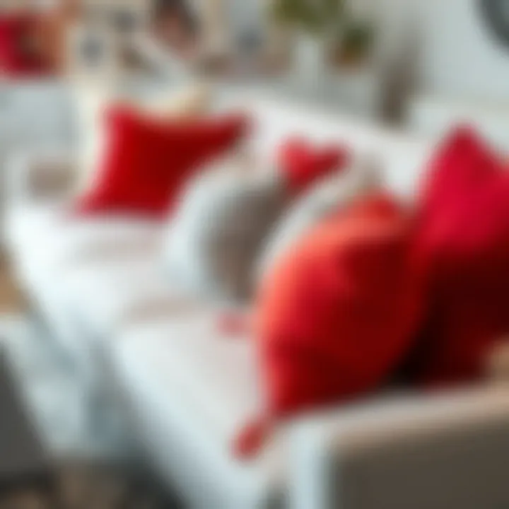 Stylish living space showcasing a variety of decor styles harmonized with red and grey pillows