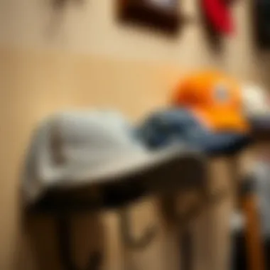 Close-up of unique baseball hat hook designs showcasing craftsmanship