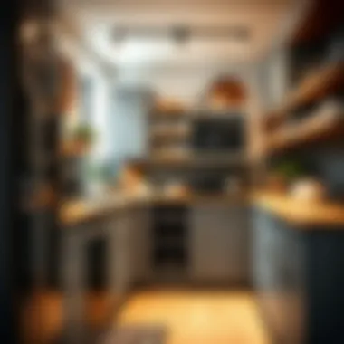 Compact Kitchen with Track-Based Storage Innovative track system for rolling storage in a compact kitchen