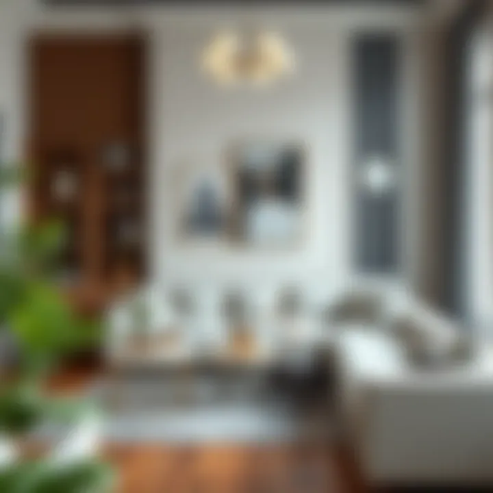 Stylish Living Room Featuring Rolling Storage Elegant living room showcasing stylish rolling storage shelves