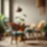An elegant collection of boho table chairs showcasing intricate designs and vibrant colors.