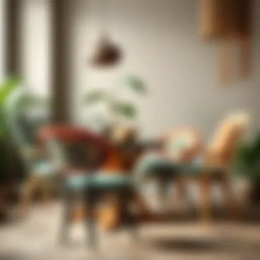 Diverse Boho Table Chair Designs An elegant collection of boho table chairs showcasing intricate designs and vibrant colors.