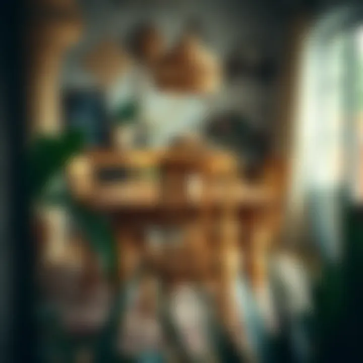 Boho Chair in Rustic Dining Space A bohemian-style chair placed around a rustic wooden table in a cozy dining room setting.