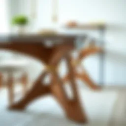 Elegant wooden dining table legs paired with glass top