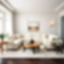 A beautifully arranged living room featuring a white L couch as the focal point